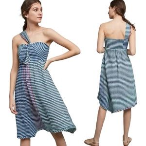 Anthropologie Maeve Waverly Plaid Gingham One Shoulder Asymmetric Dress